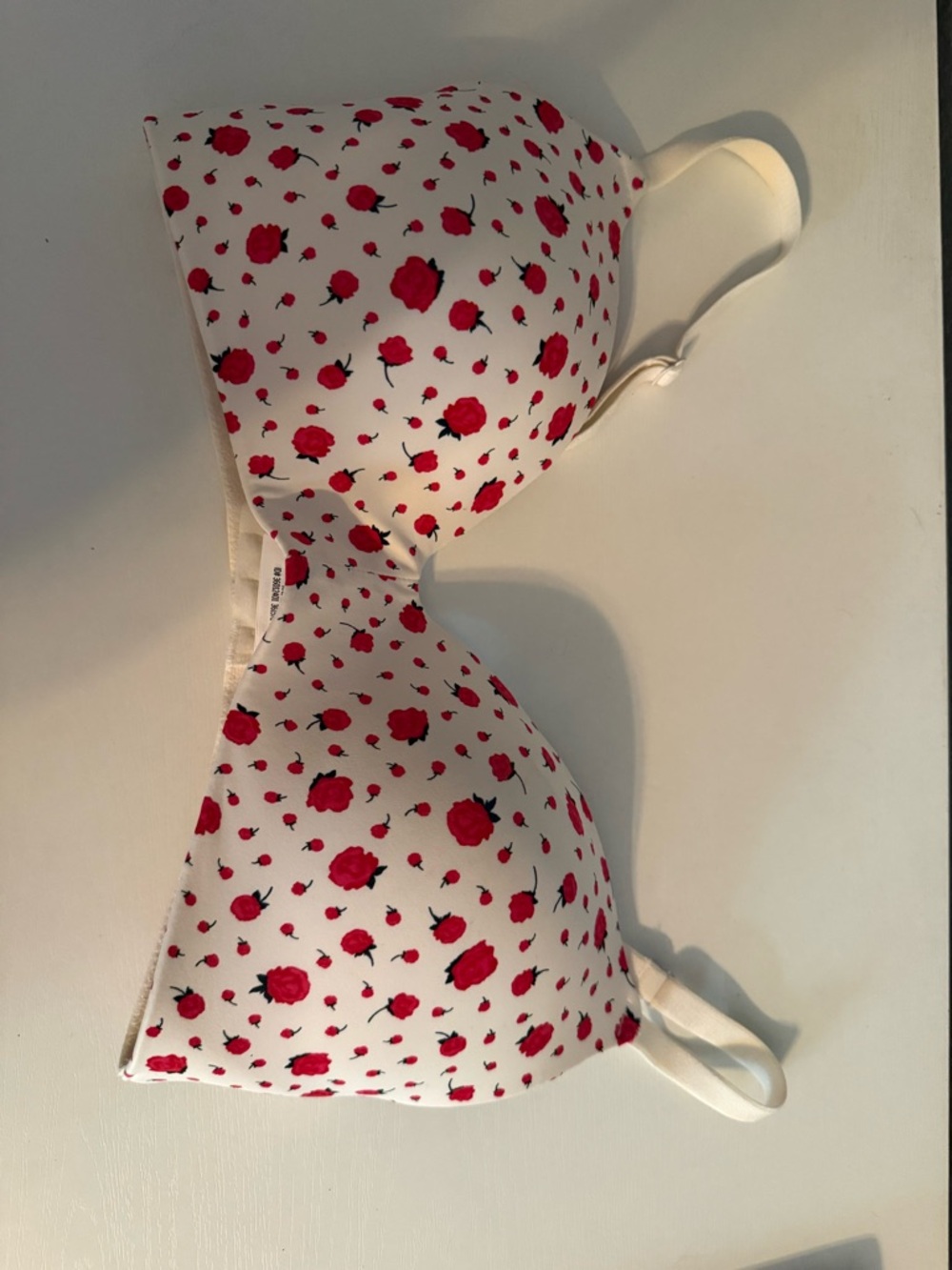 Victoria's Secret White Bra with Red Rose Print